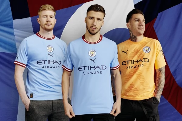Maillot de Foot Manchester City De Bruyne 17 Enfant Tenue Domicile 2022/23 Maillot de Foot Manchester City De Bruyne 17 Enfant Tenue Domicile 2022/23